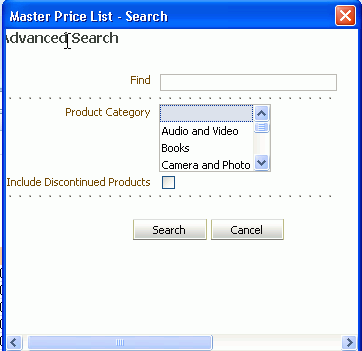 Advanced Search Popup Dialog