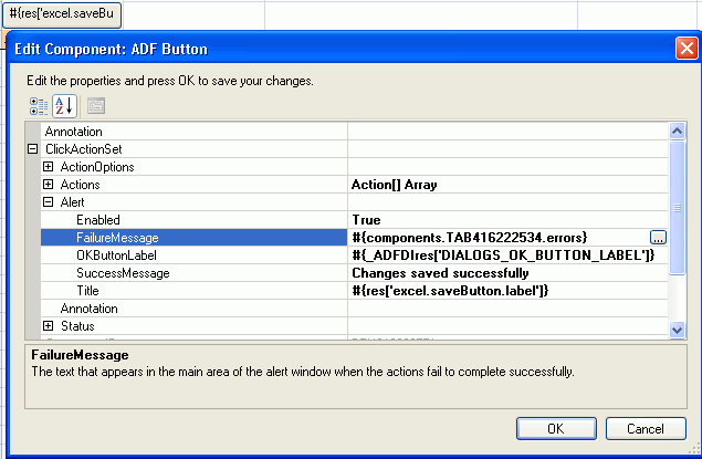 Alert Message Properties in an ActionSet