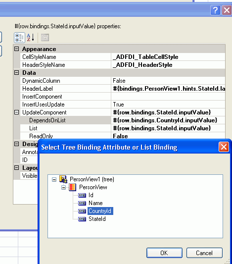 Design Time Dependent List of Values in Table Component