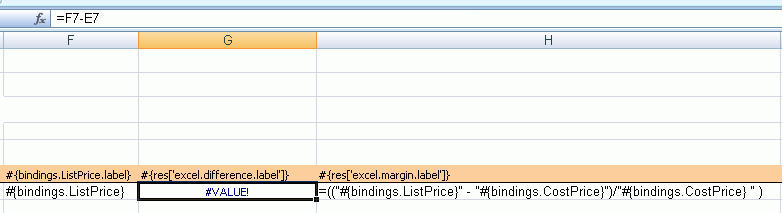 Design-time View of Column Displaying Excel Formula Output