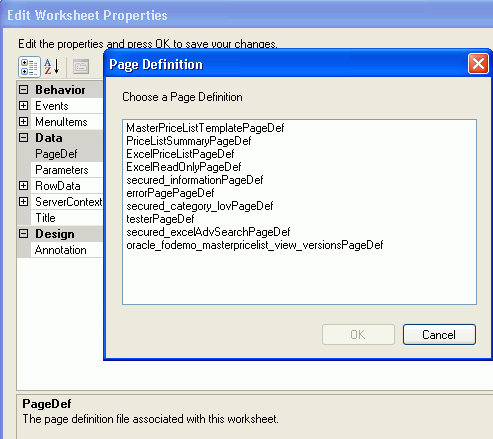 Page definition picker