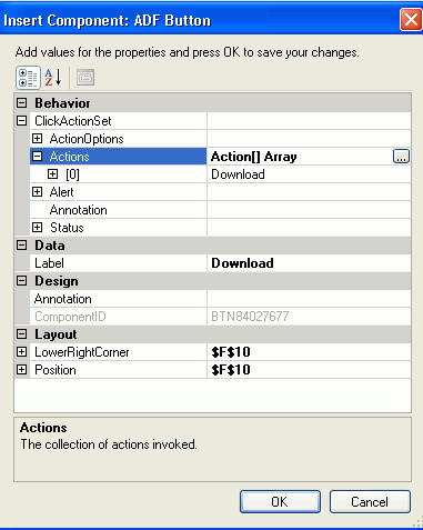 Property Inspector Window for an ADF Component