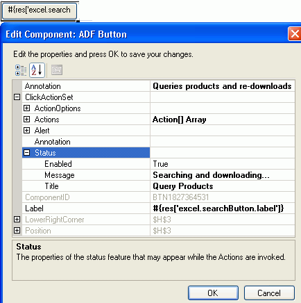 Status message properties in an ActionSet