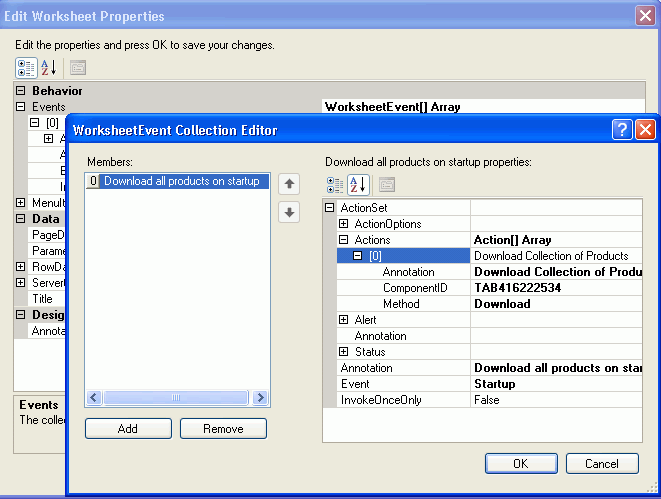 Worksheet Startup event invokes an ActionSet