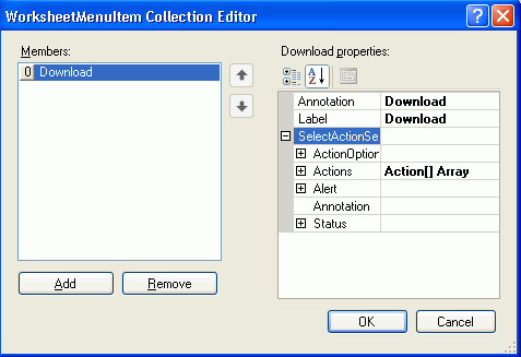 WorksheetMenuItem Collection Editor
