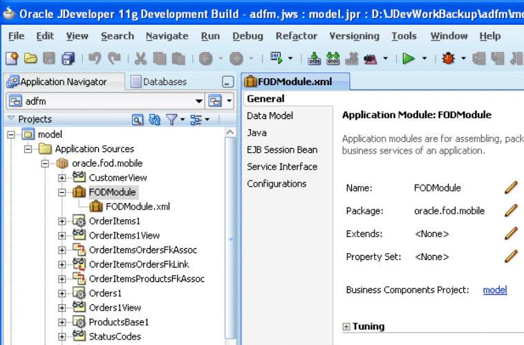 ADF Mobile project and its contents