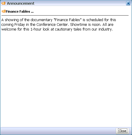 Announcement accessed from Task Flow