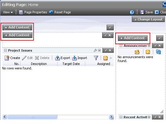 Add Content buttons in Oracle Composer