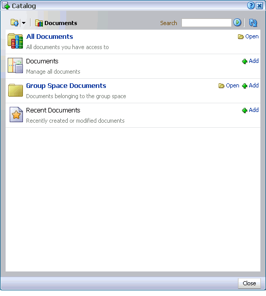 Documents task flows in WebCenter Spaces