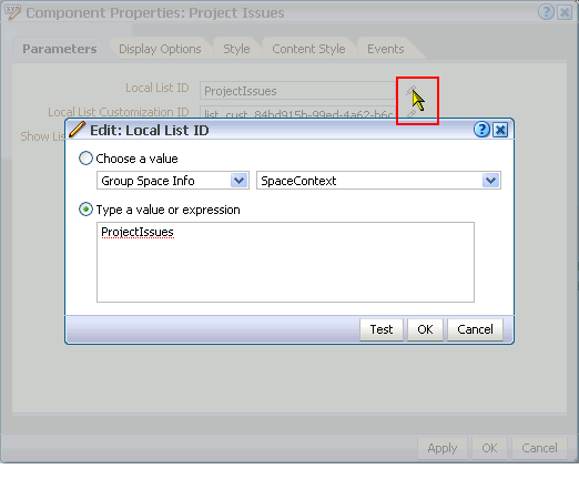 Edit icon next to a parameter value field
