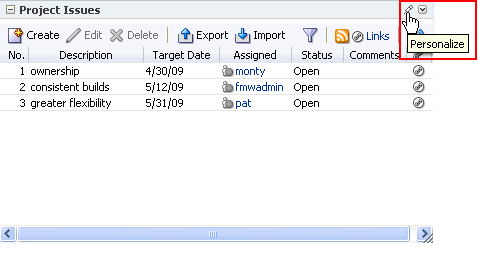 Personalize icon on a component header