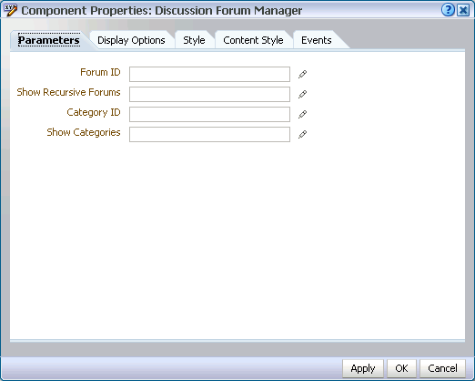 Discussion Forum Manager component properties