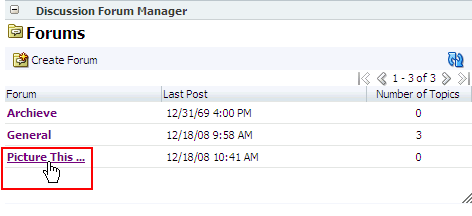 List of discussion forums in Discussion Forum Manager