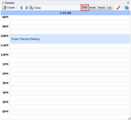 Events task flow with events displayed by day