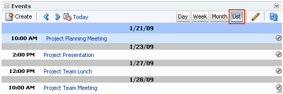 Events task flow with events displayed as a list