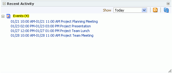 Events listed in a Recent Activity task flow