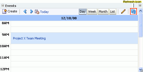 Refresh icon on an Events task flow