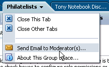Group space tab actions menu