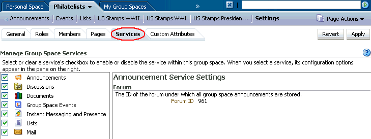Services subtab