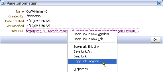Copying a page's Direct URL