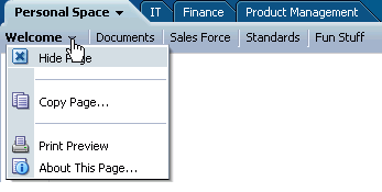 Page Actions menu