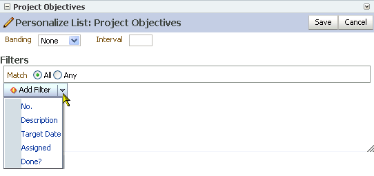 Add Filter menu