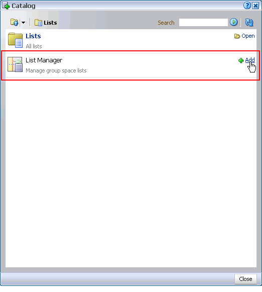 List Manager in Catalog