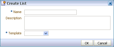 Create List dialog box