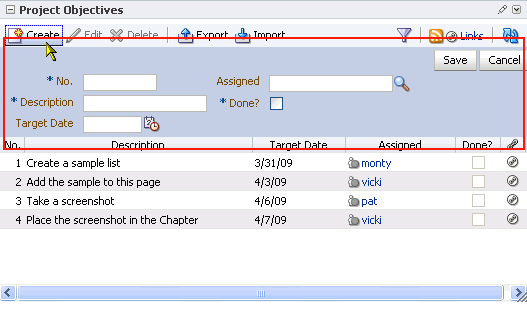 Create list row panel
