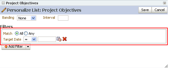 Filtering criteria for a Datetime data type