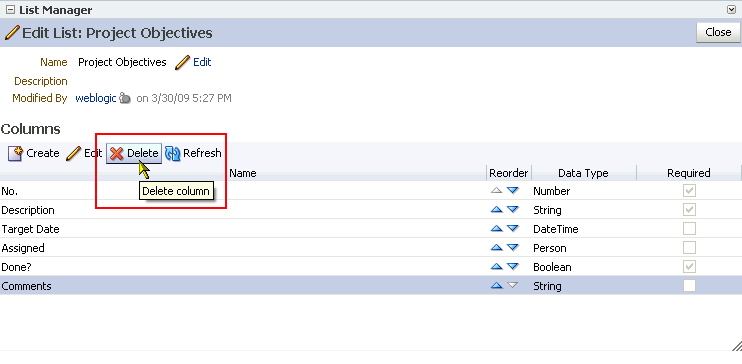 Icons under the Reorder column