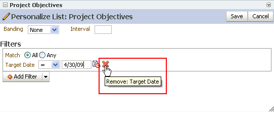 Remove icon next to a filter