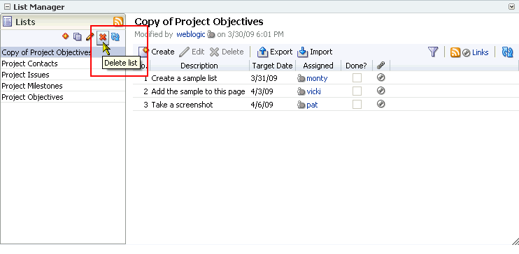 Delete List icon