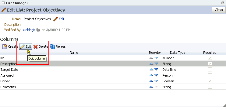 Edit button in Edit List mode
