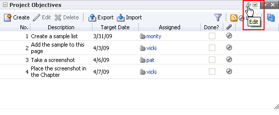 Edit icon on a List Viewer task flow header