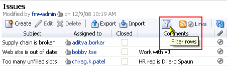 Filter Rows button