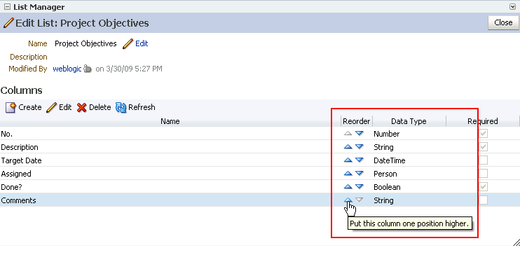 Icons under the Reorder column