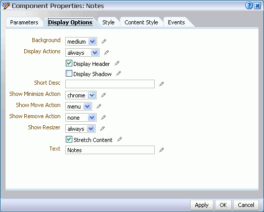 Component Properties dialog
