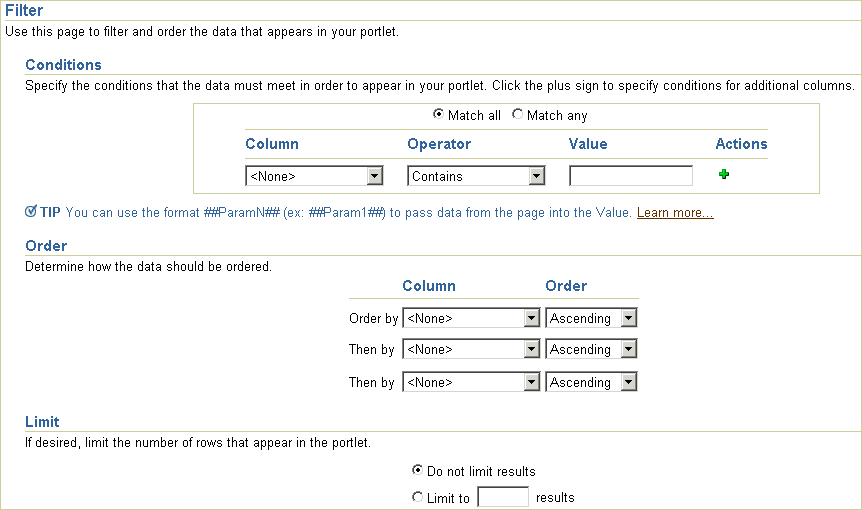 OmniPortlet Filter tab