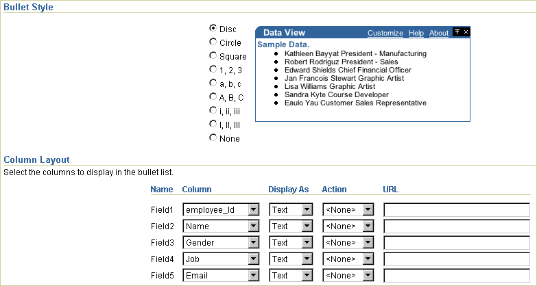 Layout tab in the OmniPortlet Wizard