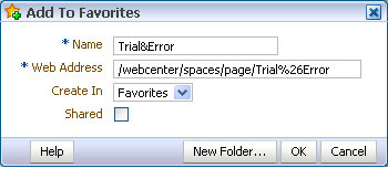Add To Favorites dialog box
