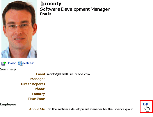 Edit link on the Employee section of a personal profile