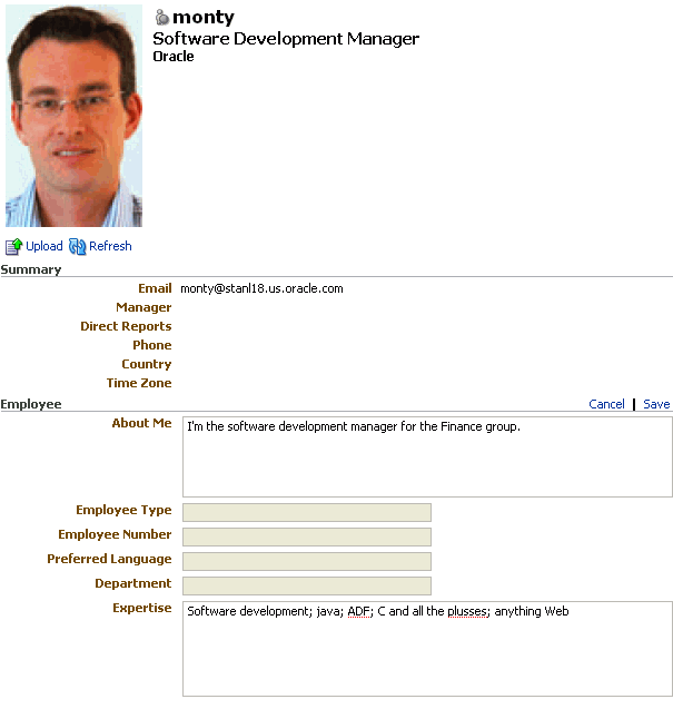 Edit view of a personal profile