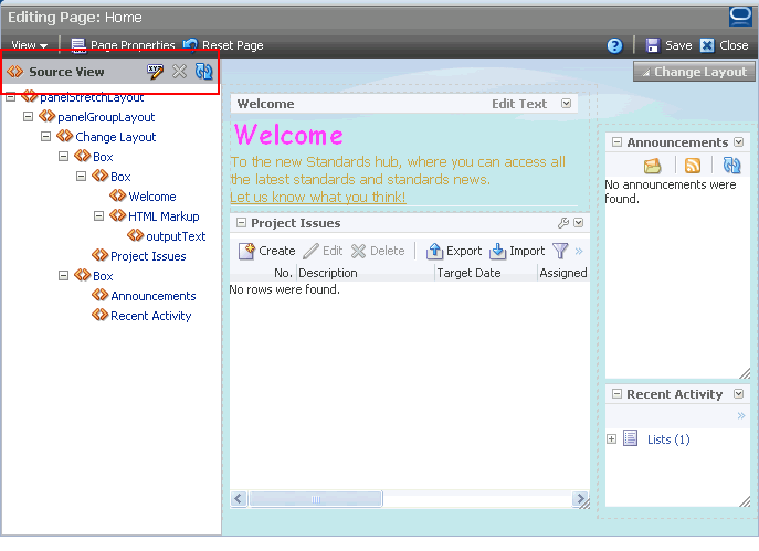 Page opened in Source view