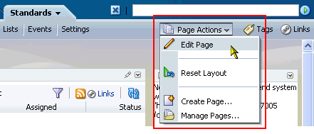 Page Actions menu