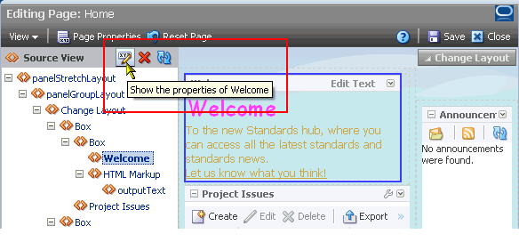 Component Properties icon in Source view