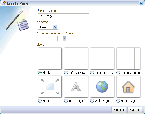Create Page dialog box