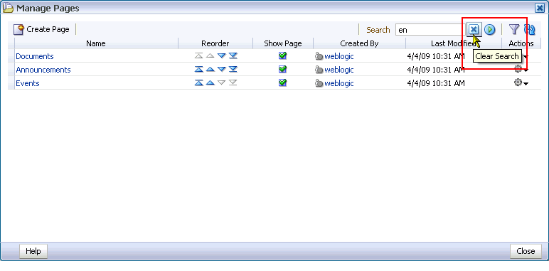 Clear Search button