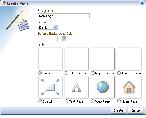 Create Page dialog box