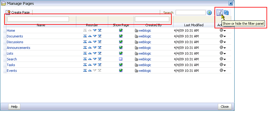 Show or Hide Filter Panel icon and the Filter panel